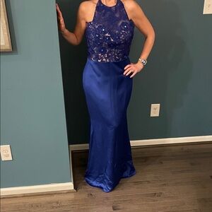 Blue Lace Rhinestone Gown  - DMU Couture - Prom